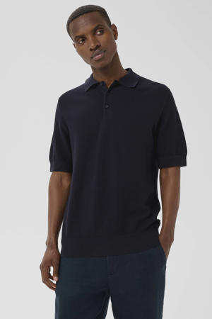 regular polo met ingebreid patroon donkerblauw