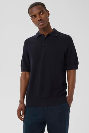 regular polo met ingebreid patroon donkerblauw