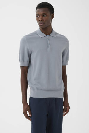 regular polo met ingebreid patroon grijsblauw