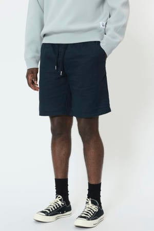 MAbarton regular casual short met linnen donkerblauw
