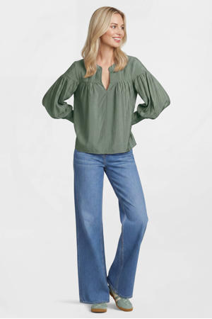 blouse met V-hals donkergroen