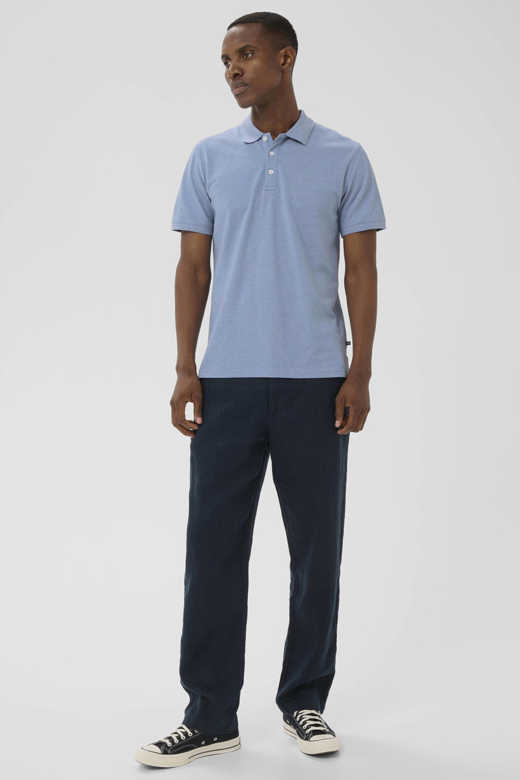 Blauwe heren Matinique regular polo met melée print, korte mouwen en knoopsluiting
