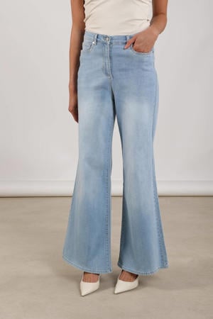 high waist flared jeans light blue denim