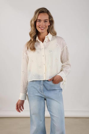 gestreepte blouse ecru met pailletten