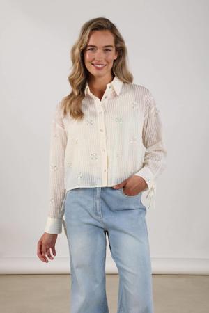gestreepte blouse ecru met pailletten