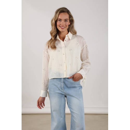 NUKUS gestreepte blouse ecru met pailletten afbeelding