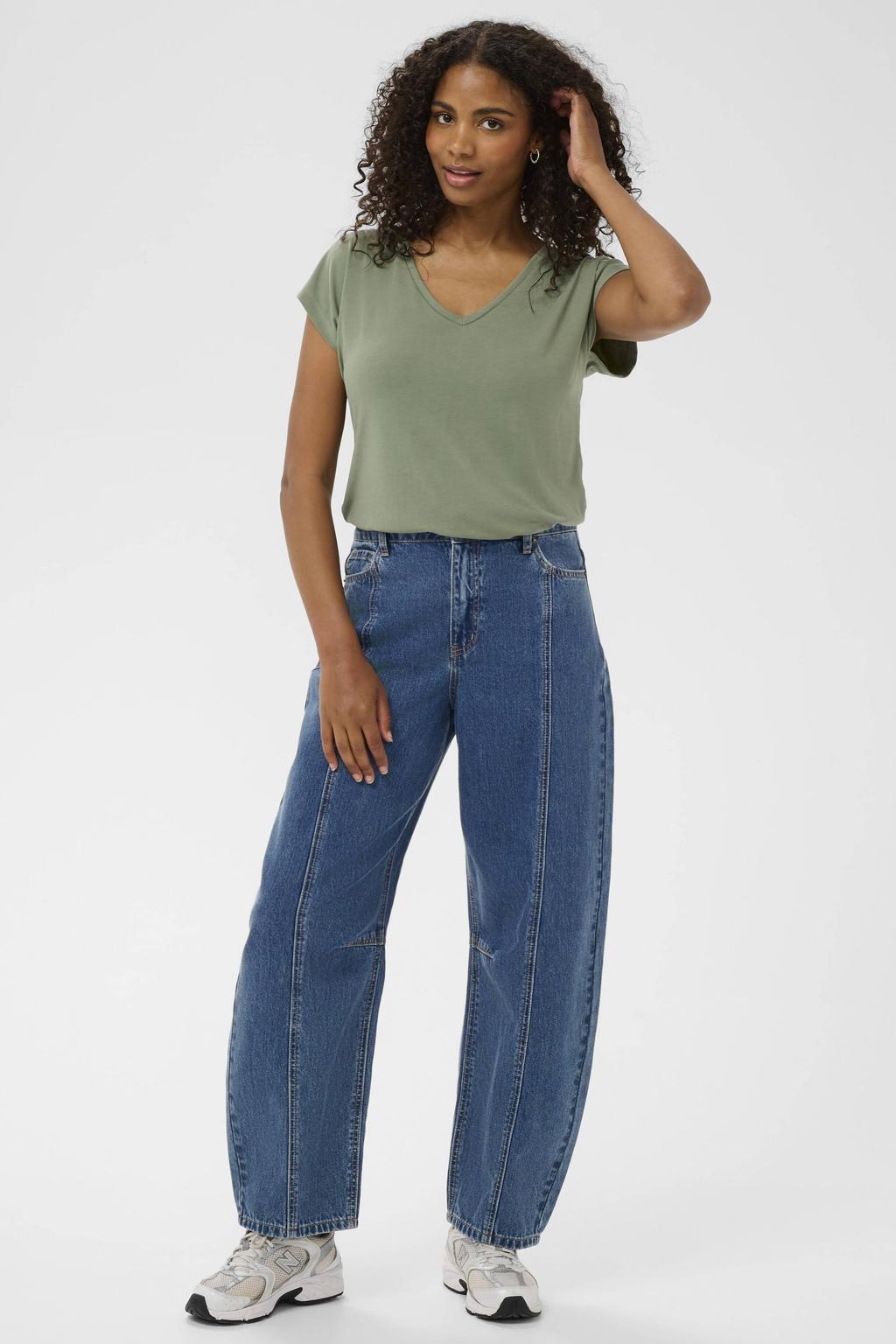 Medium blue denim dames Kaffe high waist van denim met rits- en knoopsluiting en effen