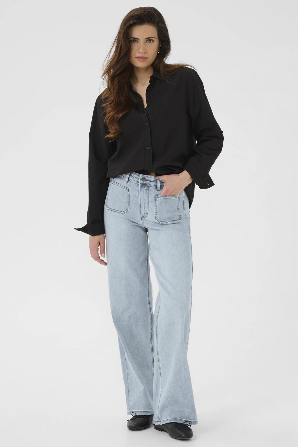 Light blue denim dames Kaffe high waist regular fit jeans van denim met effen