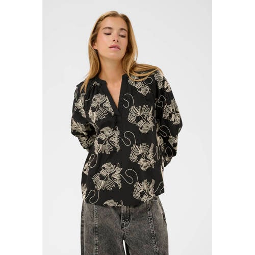 Kaffe gebloemde top zwart afbeelding