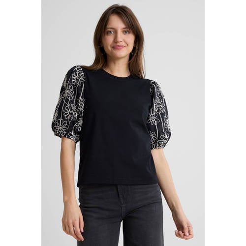 Anytime jersey top met pofmouwen zwart afbeelding