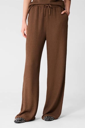 straight high waist crinkle broek bruin