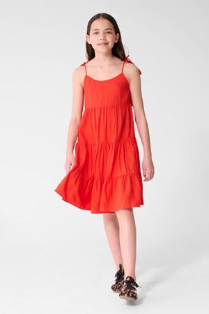 midi zomerjurk met plooien - rood