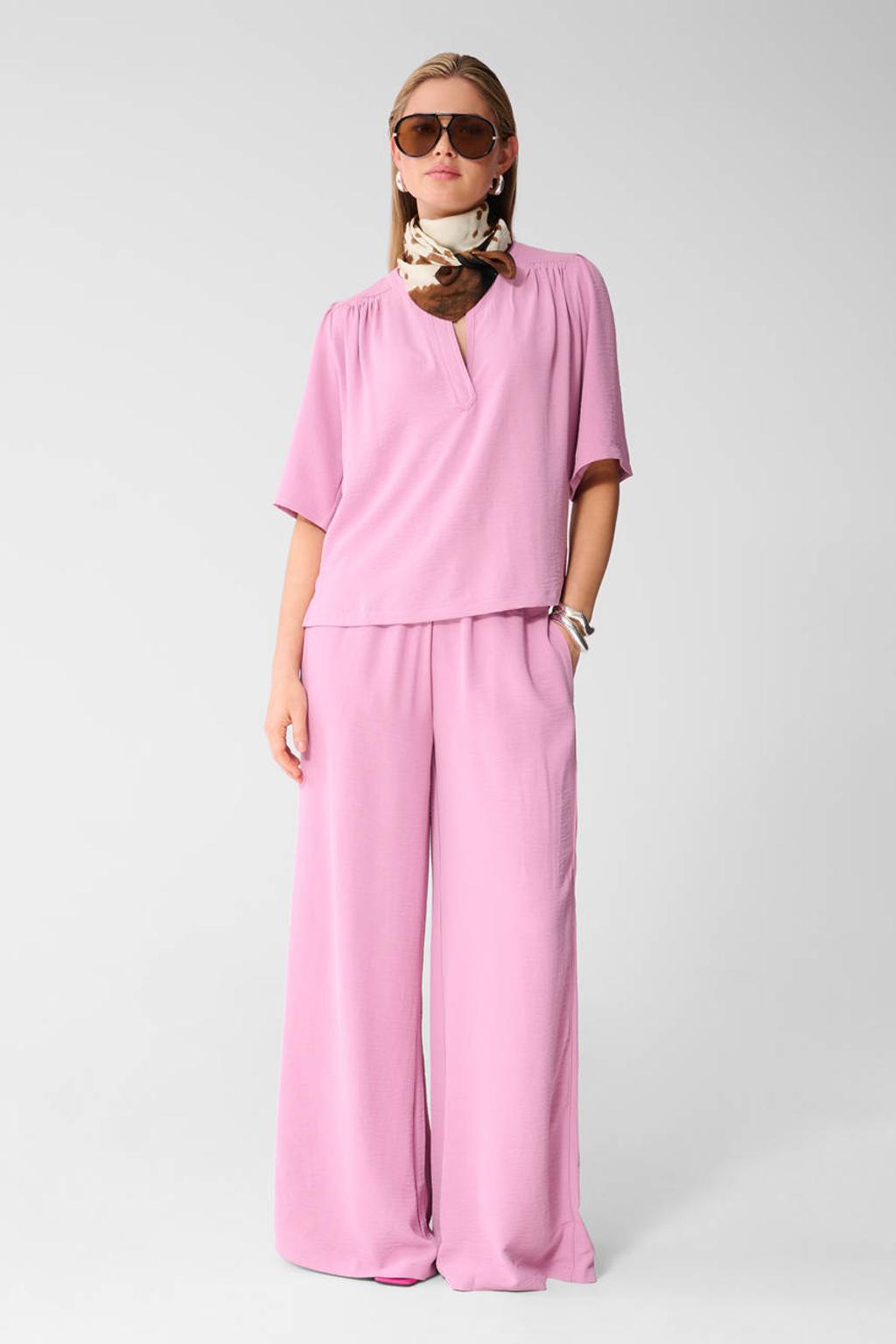 Roze dames Shoeby wide leg high waist casual broek met effen