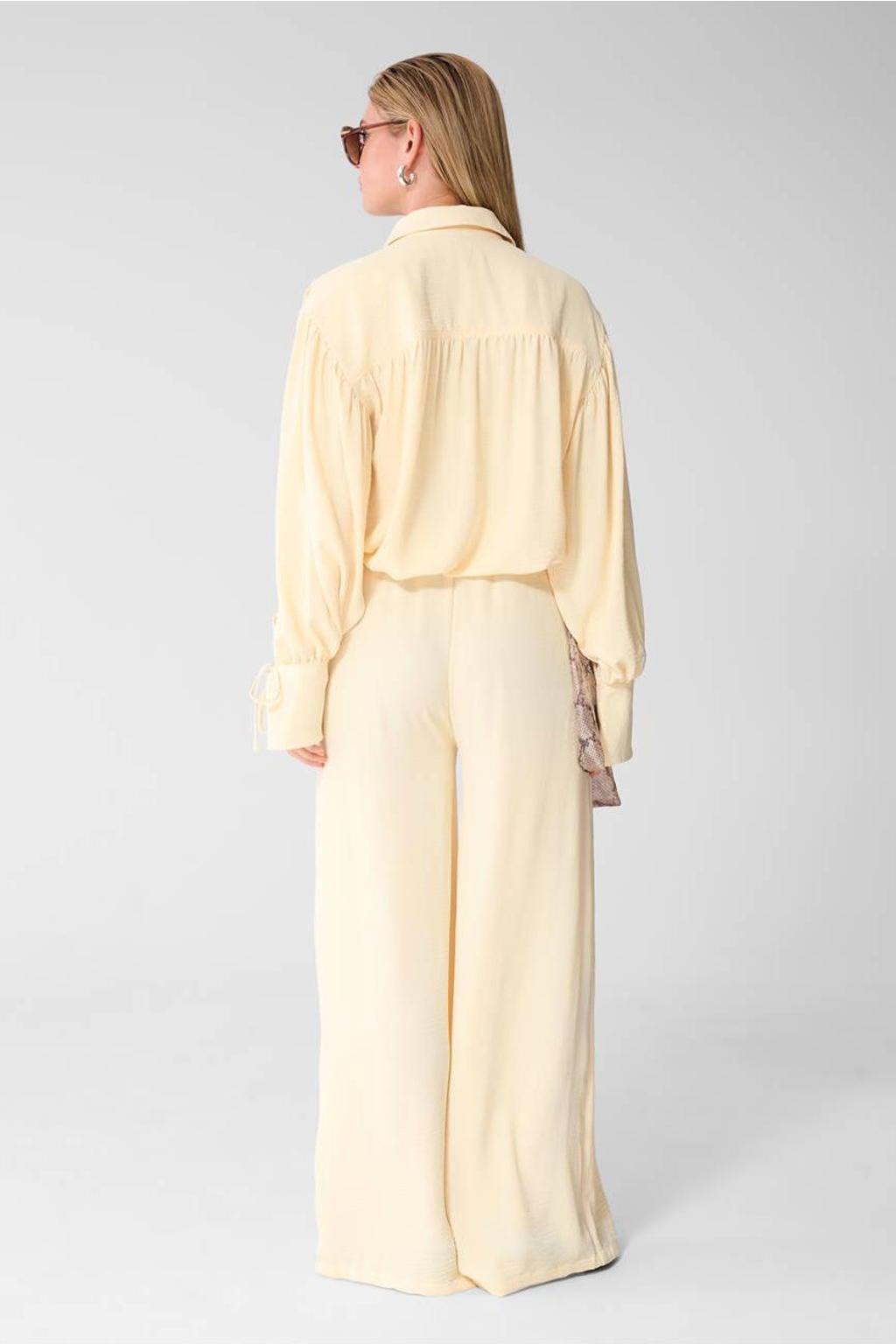 Lichtgele dames Shoeby wide leg high waist broek met effen