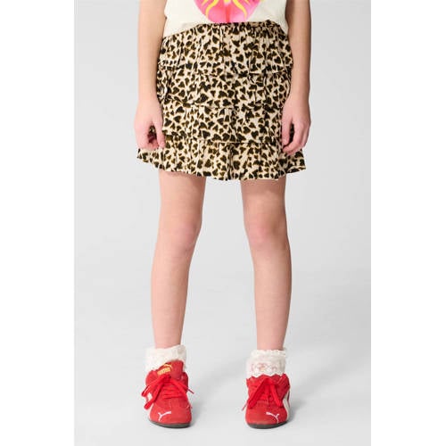 Shoeby strokenrok met panterprint lichtbruin afbeelding