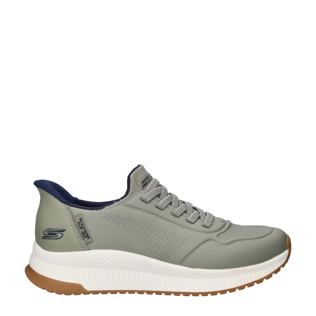 Kakikleurige heren Bobs Skechers Hands Free Slip-Ins sneakers van imitatieleer met veters
