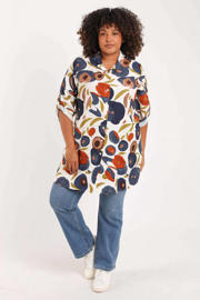 thumbnail: Multikleurige dames Paprika viscose tuniek Plus Size meerkleurig met driekwart mouwen, klassieke kraag en knoopsluiting