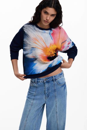 katoenen gebloemde sweater - blauw