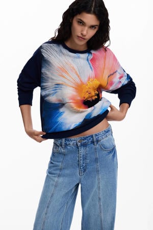 katoenen gebloemde sweater - blauw