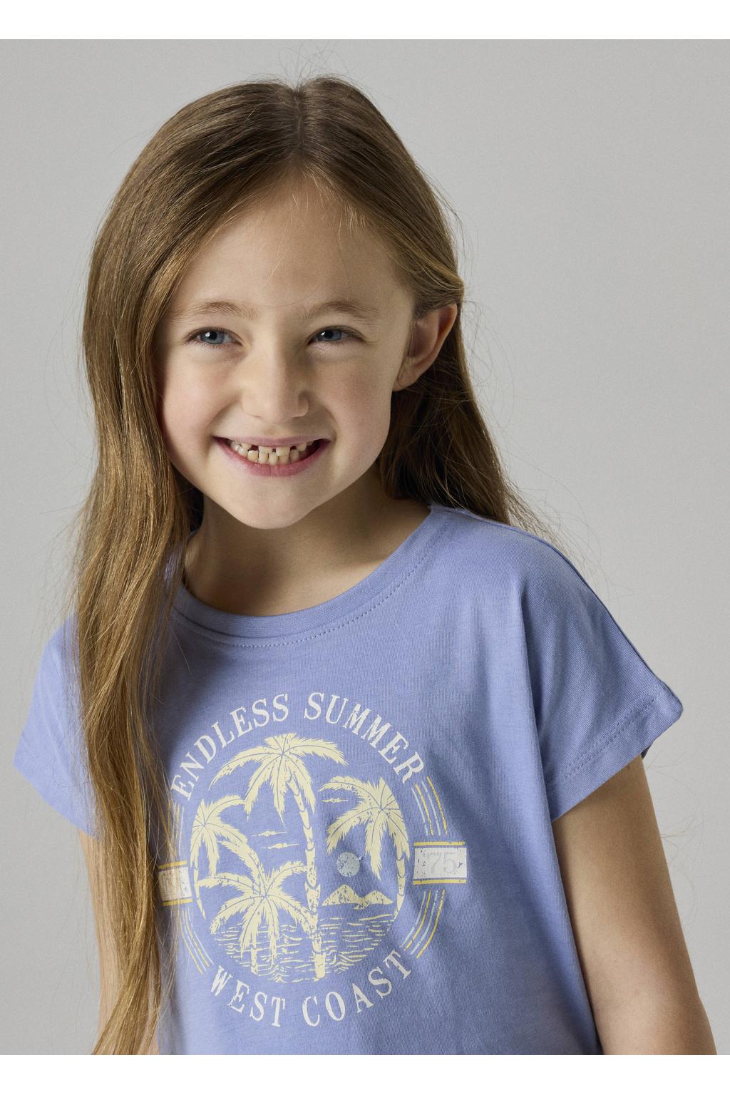 Lilakleurige meisjes NAME IT KIDS T-shirt van katoen met printopdruk, korte mouwen en ronde hals