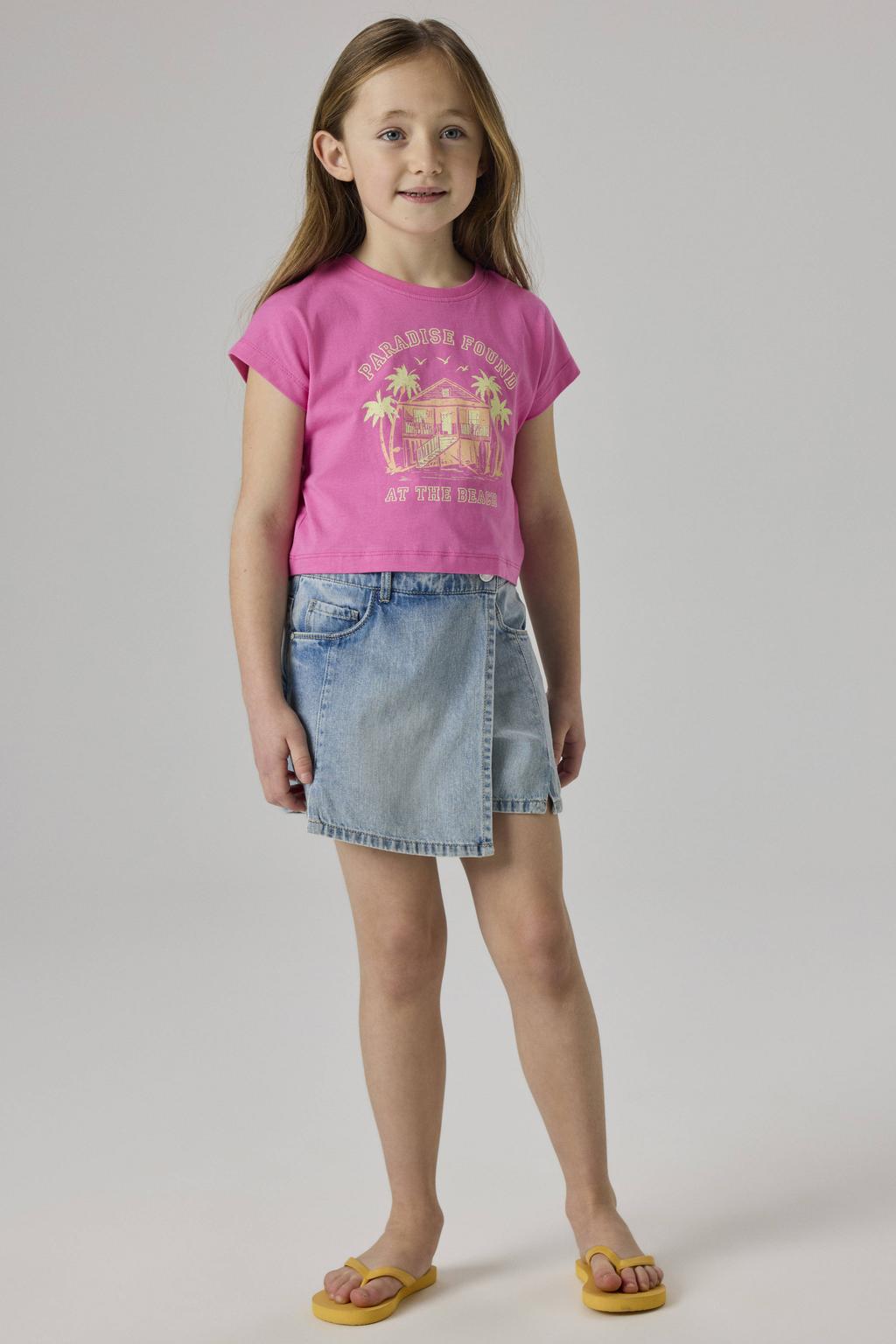 Roze meisjes NAME IT KIDS T-shirt van katoen met printopdruk, korte mouwen en ronde hals