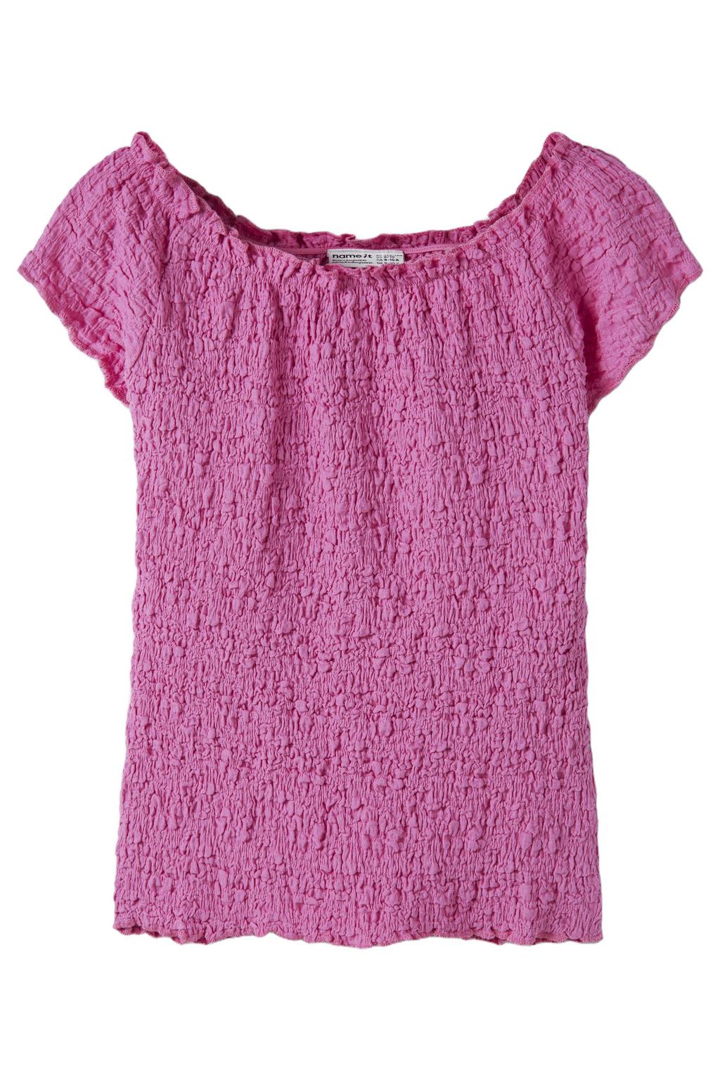 Roze meisjes NAME IT KIDS off shoulder top met korte mouwen en textuur