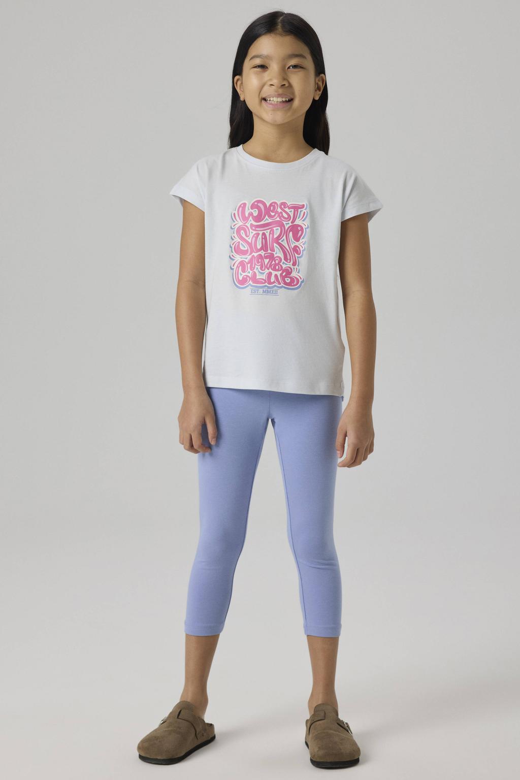 Lavendelkleurige meisjes NAME IT KIDS capri legging van stretchkatoen met regular fit, regular waist en effen