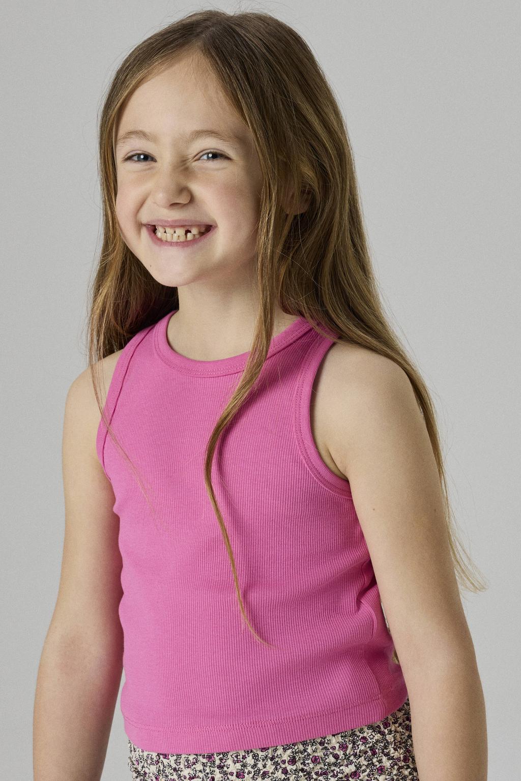 Roze meisjes NAME IT KIDS mouwloze top met effen, ronde hals en textuur