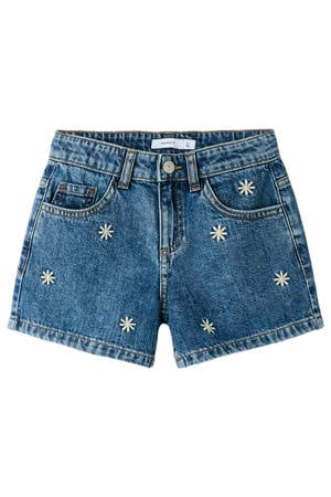 denim regular gebloemde short medium blue denim