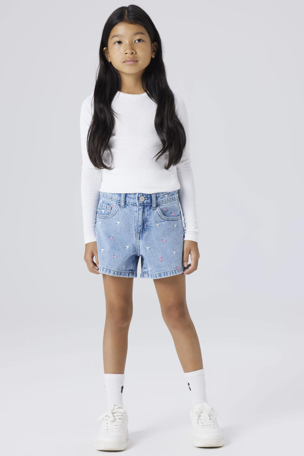 Light blue denim meisjes NAME IT KIDS regular short van denim met rits- en knoopsluiting