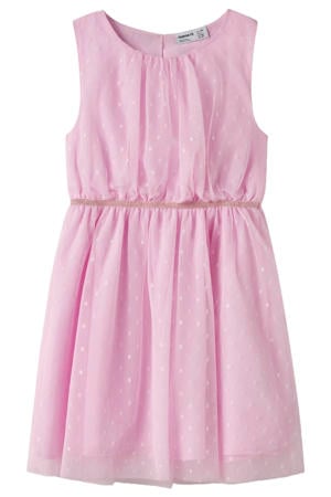 midi jurk met stippen roze