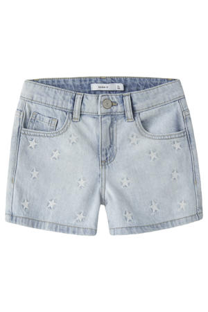 regular denim short met sterren light blue bleached