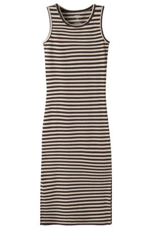 gestreepte maxi jurk bruin