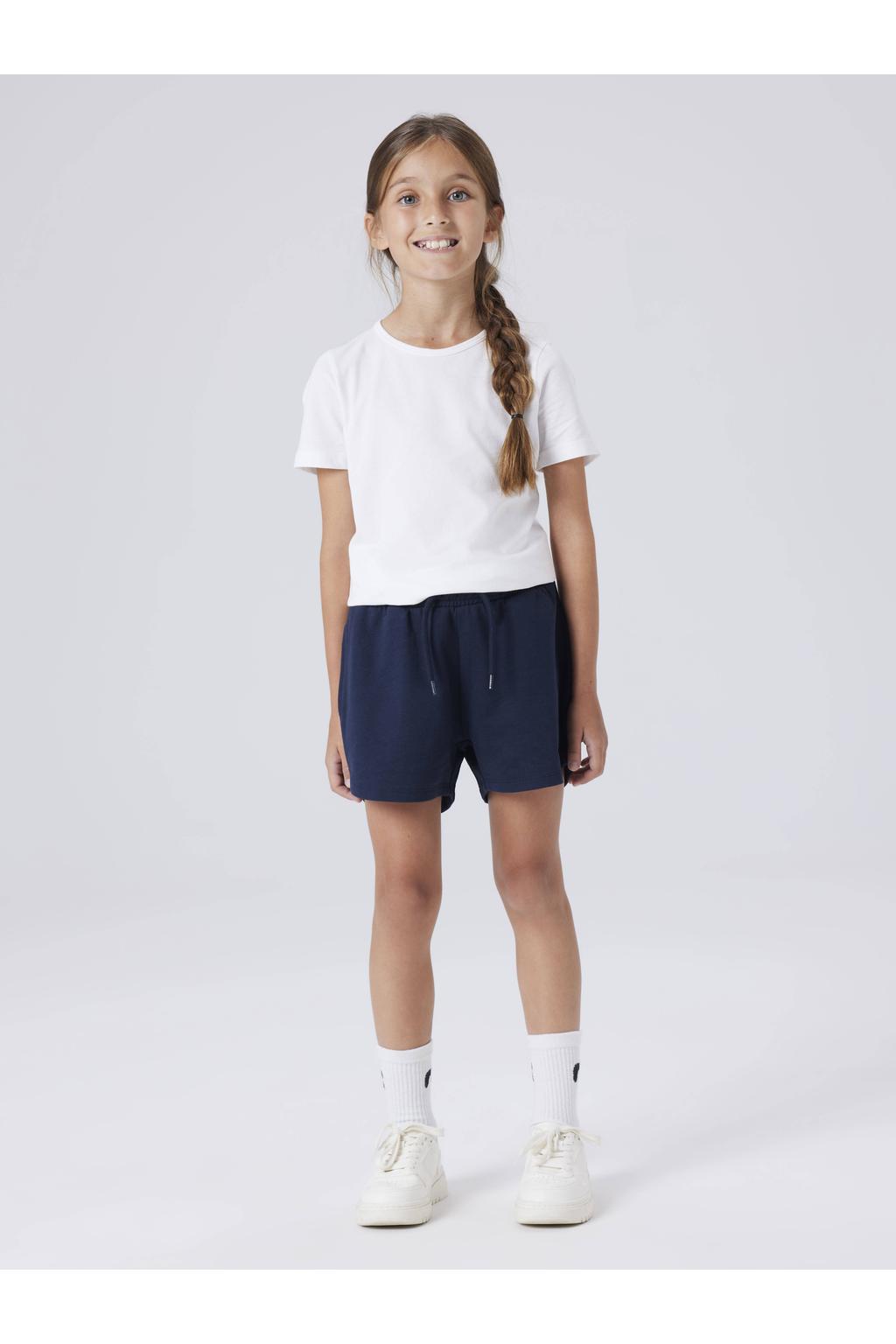 Donkerblauwe meisjes NAME IT KIDS sweatshort met elastische tailleband met koord en effen