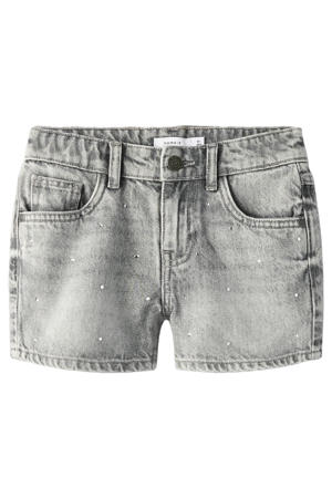 denim regular short met strasssteentjes light grey denim