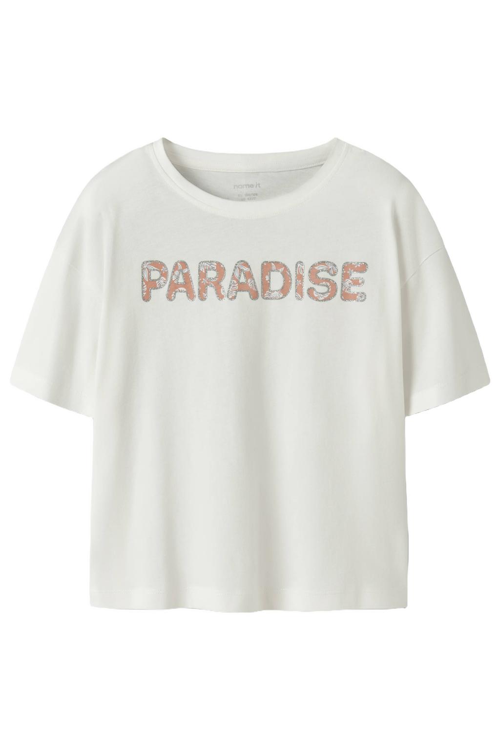 Witte meisjes NAME IT KIDS T-shirt van katoen met tekst print, korte mouwen en ronde hals
