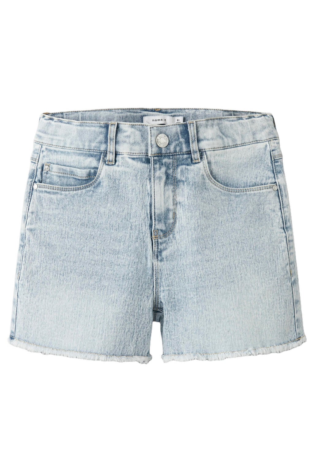 Light blue denim meisjes NAME IT KIDS mom short bleached van stretchdenim met high waist, rits- en knoopsluiting en effen