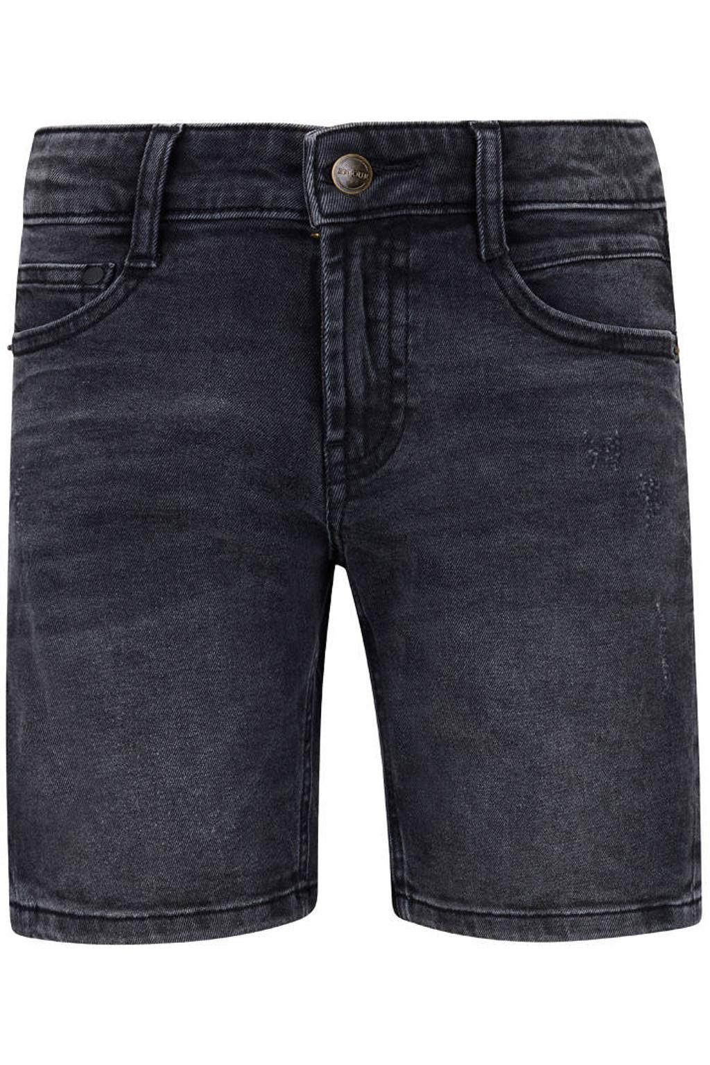 Black denim jongens Retour Jeans straight regular waist short black van stretchdenim met rits- en knoopsluiting en effen