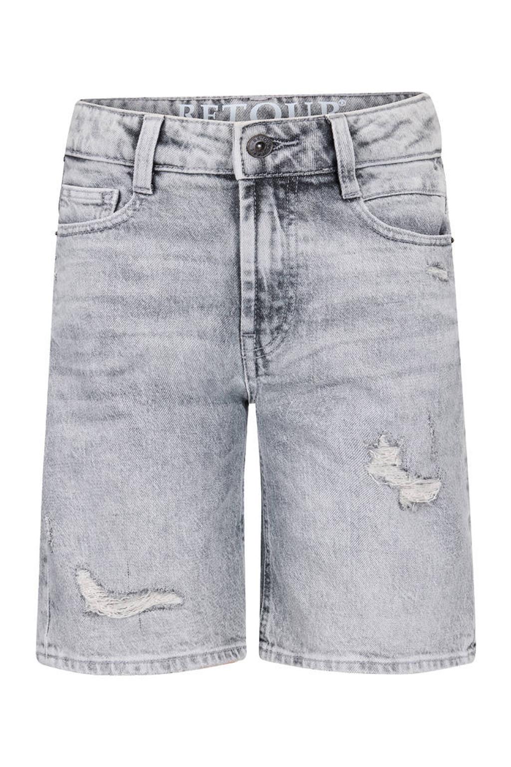 Grey denim jongens Retour Jeans relaxed regular waist short van stretchdenim met rits- en knoopsluiting en effen