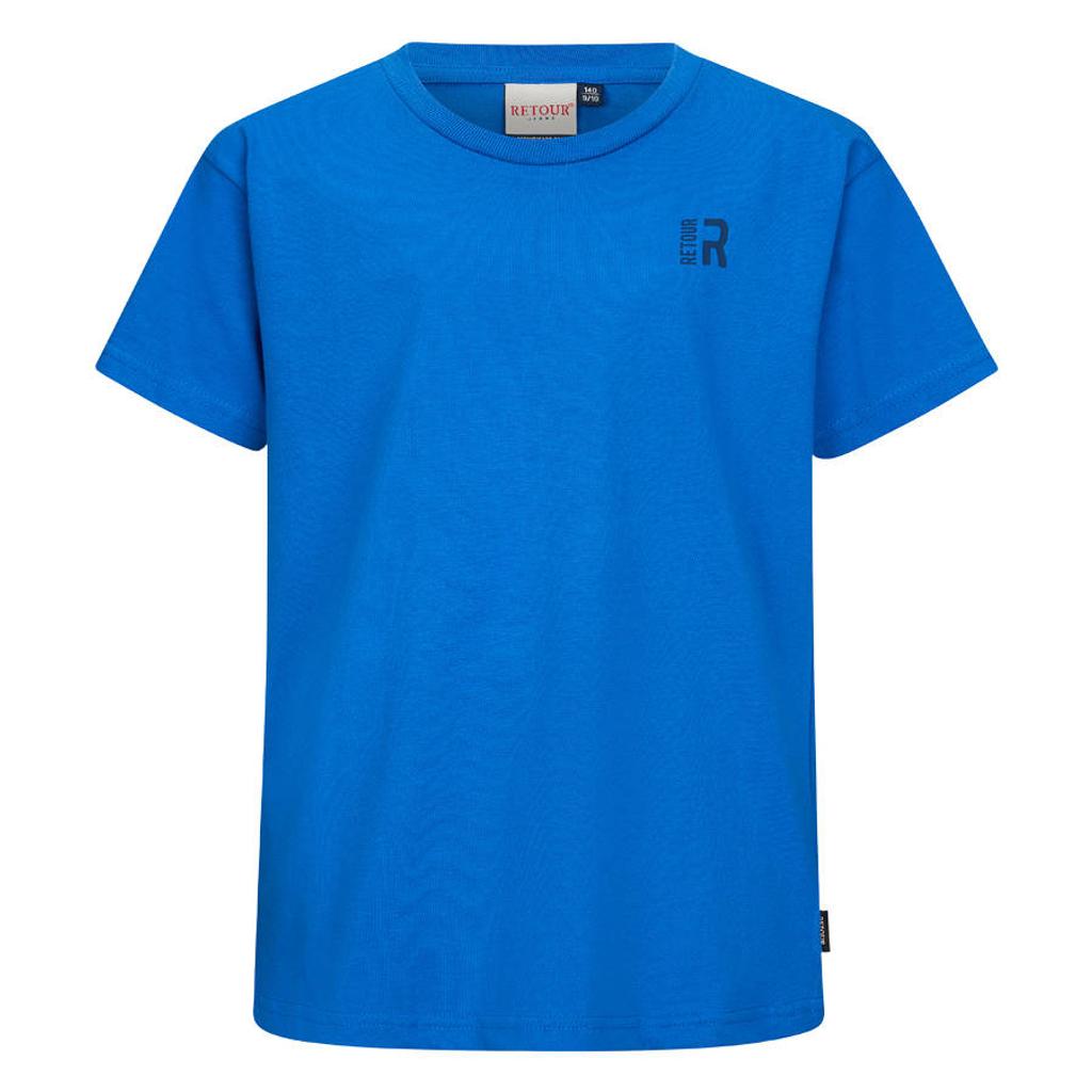Blauwe jongens Retour Jeans T-shirt van katoen met logo dessin, korte mouwen en ronde hals