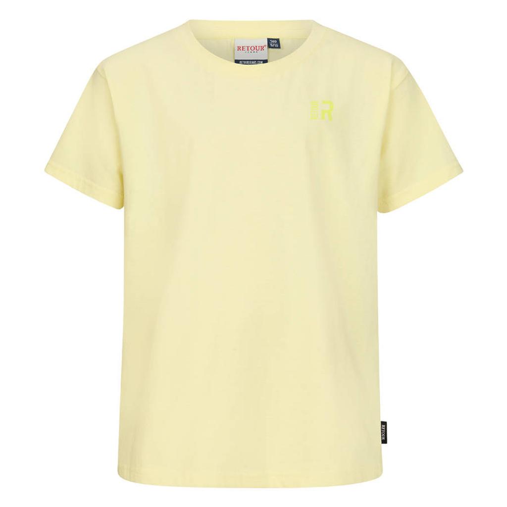 Lichtgele jongens Retour Jeans T-shirt van katoen met effen, korte mouwen en ronde hals