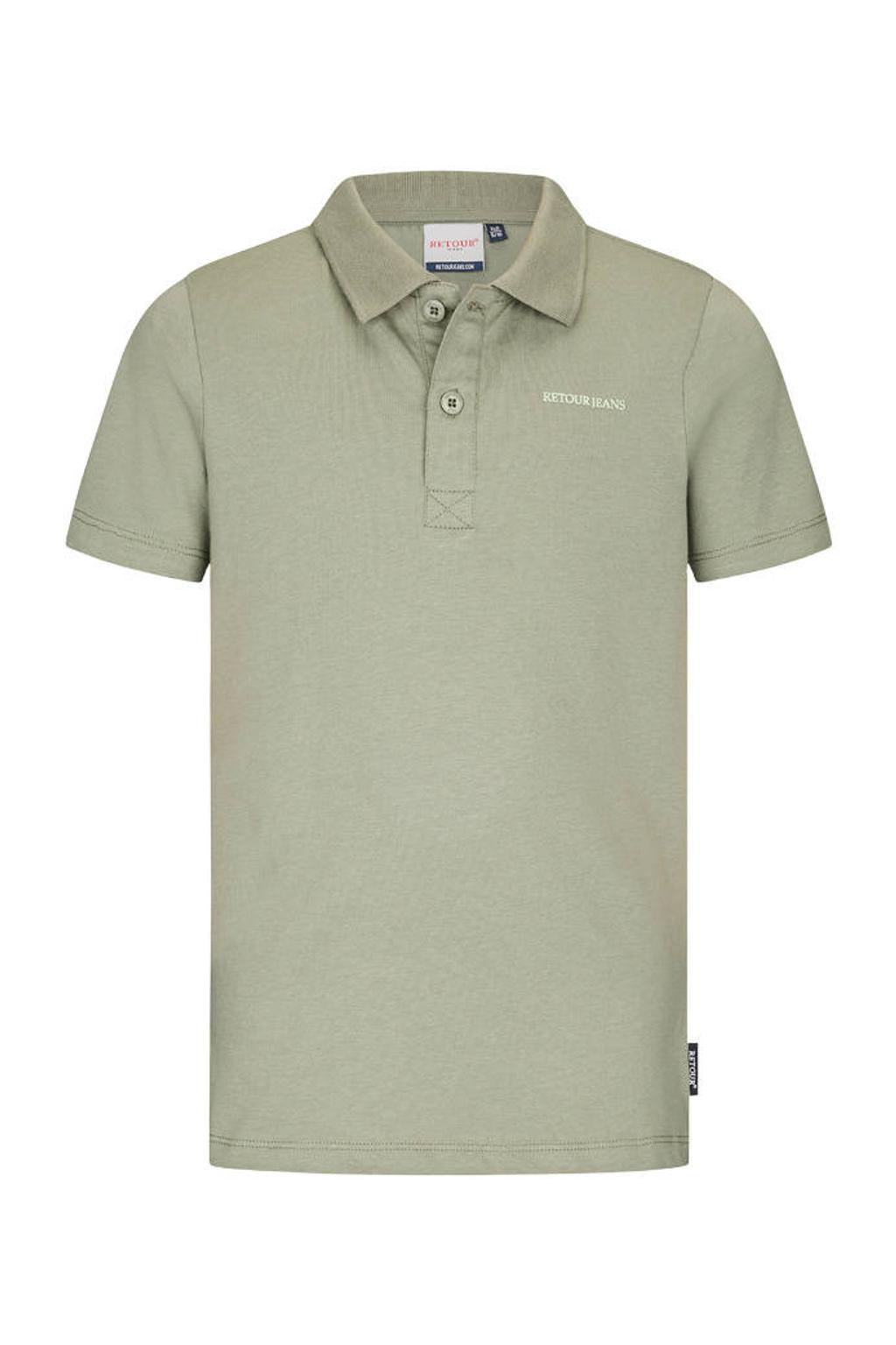 Groene jongens Retour Jeans polo van katoen met effen, korte mouwen en knoopsluiting