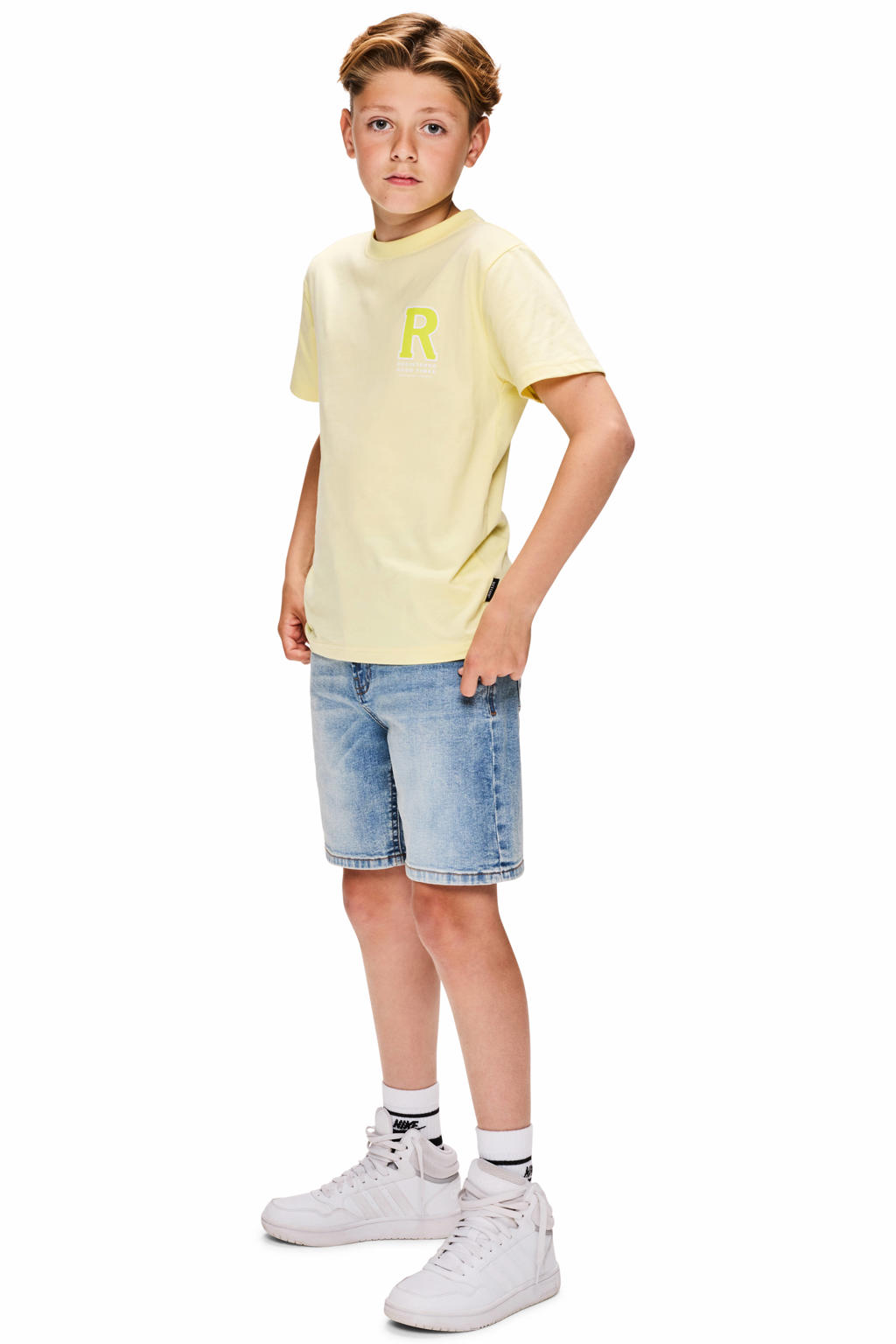 Lichtgele jongens Retour Jeans T-shirt van katoen met backprint, korte mouwen en ronde hals
