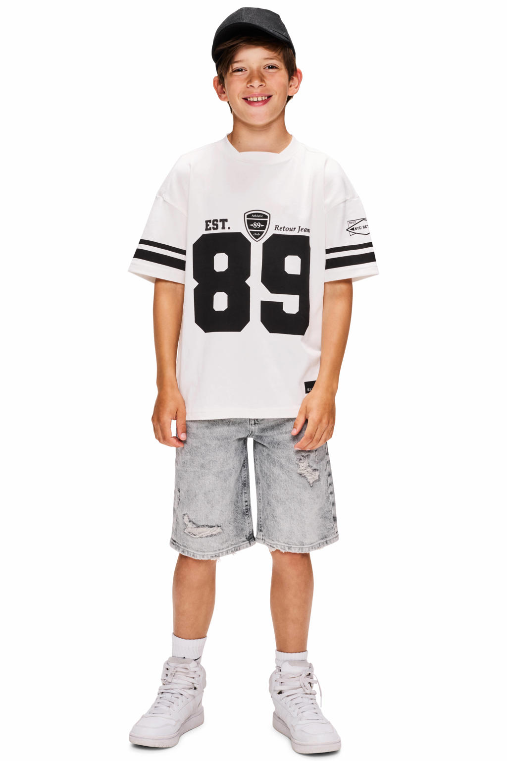 Witte jongens Retour Jeans T-shirt van katoen met printopdruk, korte mouwen en ronde hals