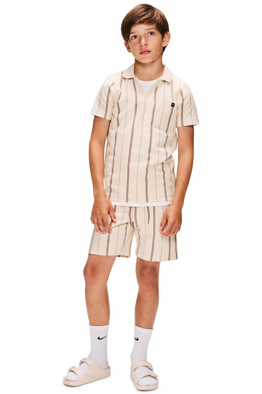 Creme en bruine jongens Retour Jeans regular waist gestreepte casual short crème van katoen