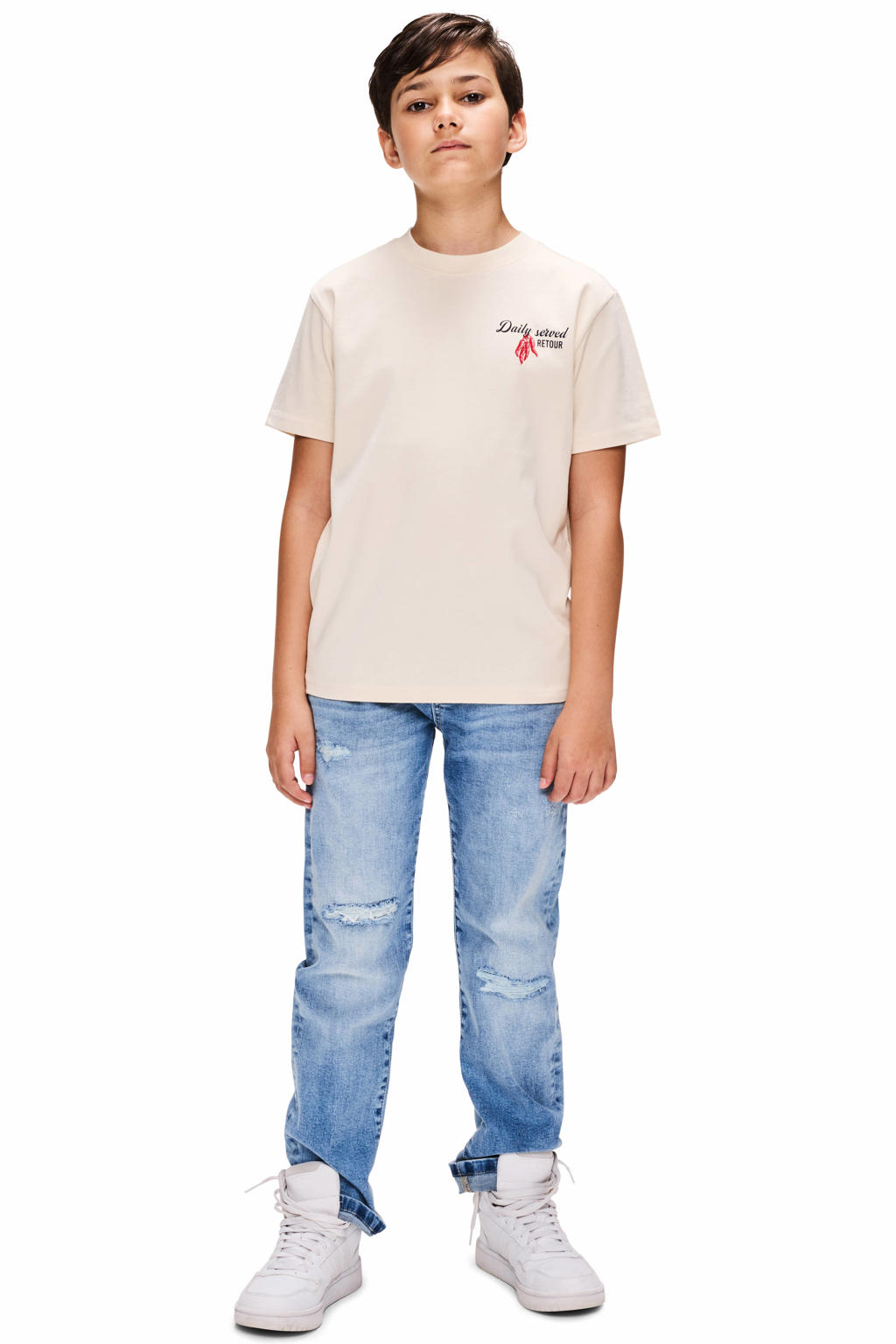 Crème jongens Retour Jeans T-shirt crème van katoen met backprint, korte mouwen en ronde hals