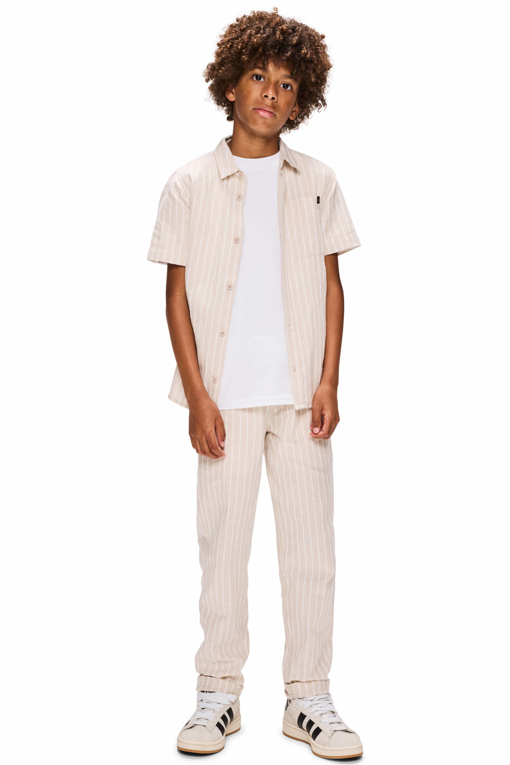 Ecru en witte jongens Retour Jeans relaxed casual broek van katoen met regular waist en strepenprint