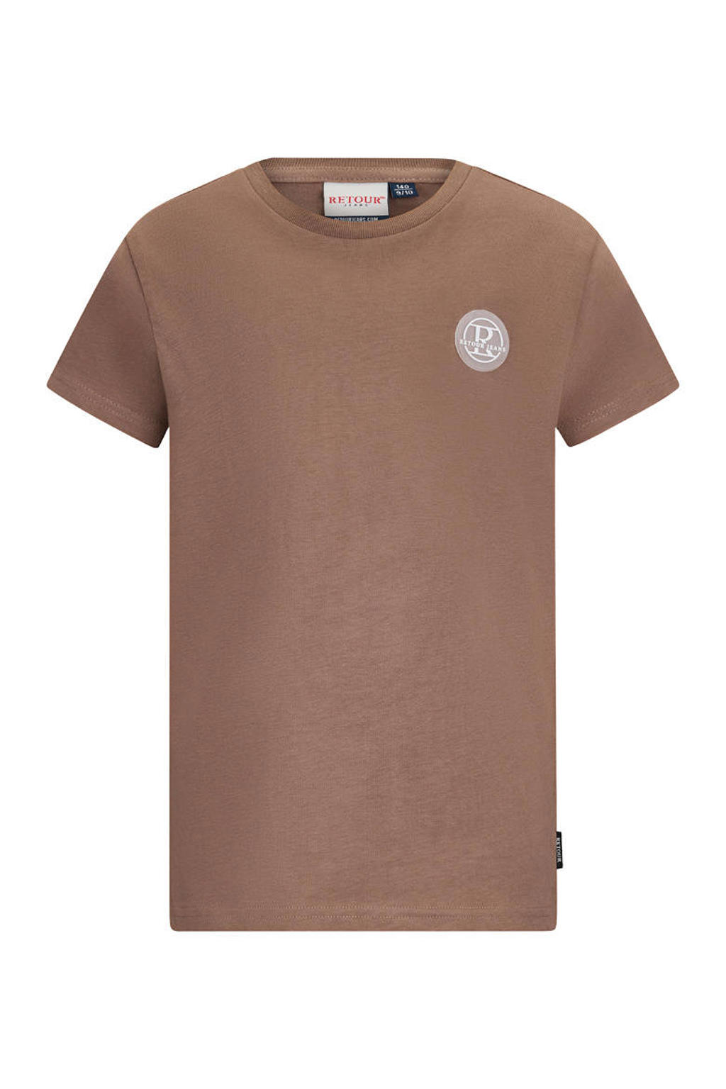 Bruine jongens Retour Jeans T-shirt van katoen met backprint, korte mouwen en ronde hals