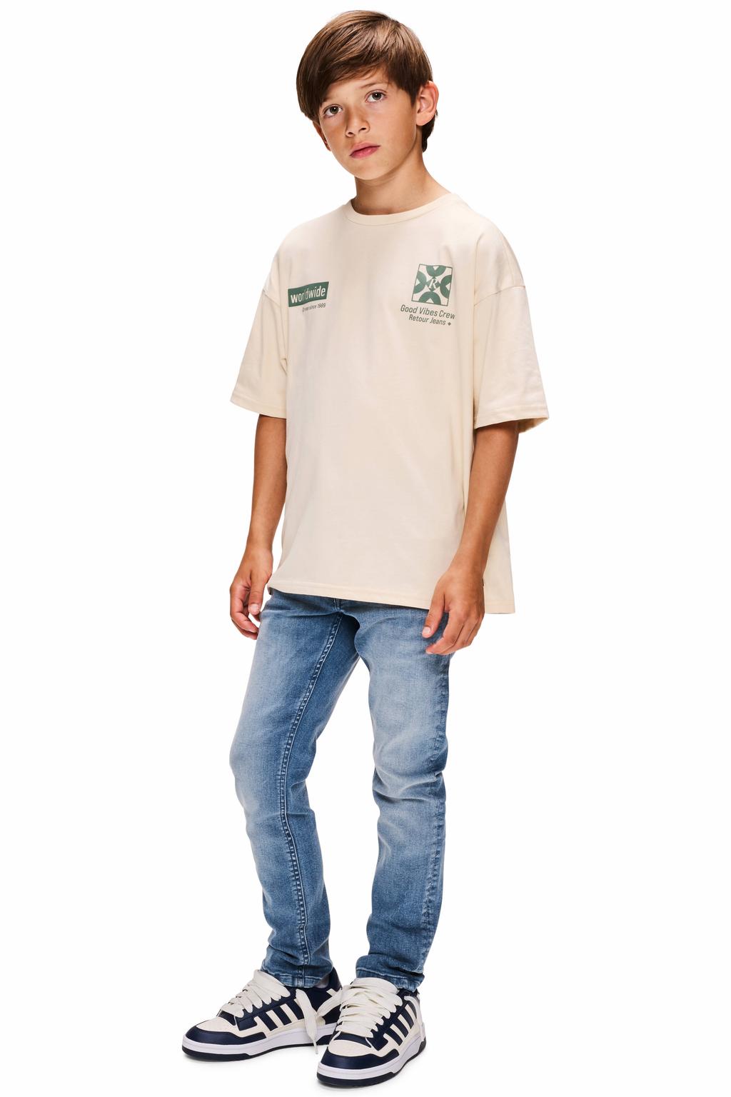 Crème jongens Retour Jeans T-shirt crème van katoen met backprint, korte mouwen en ronde hals