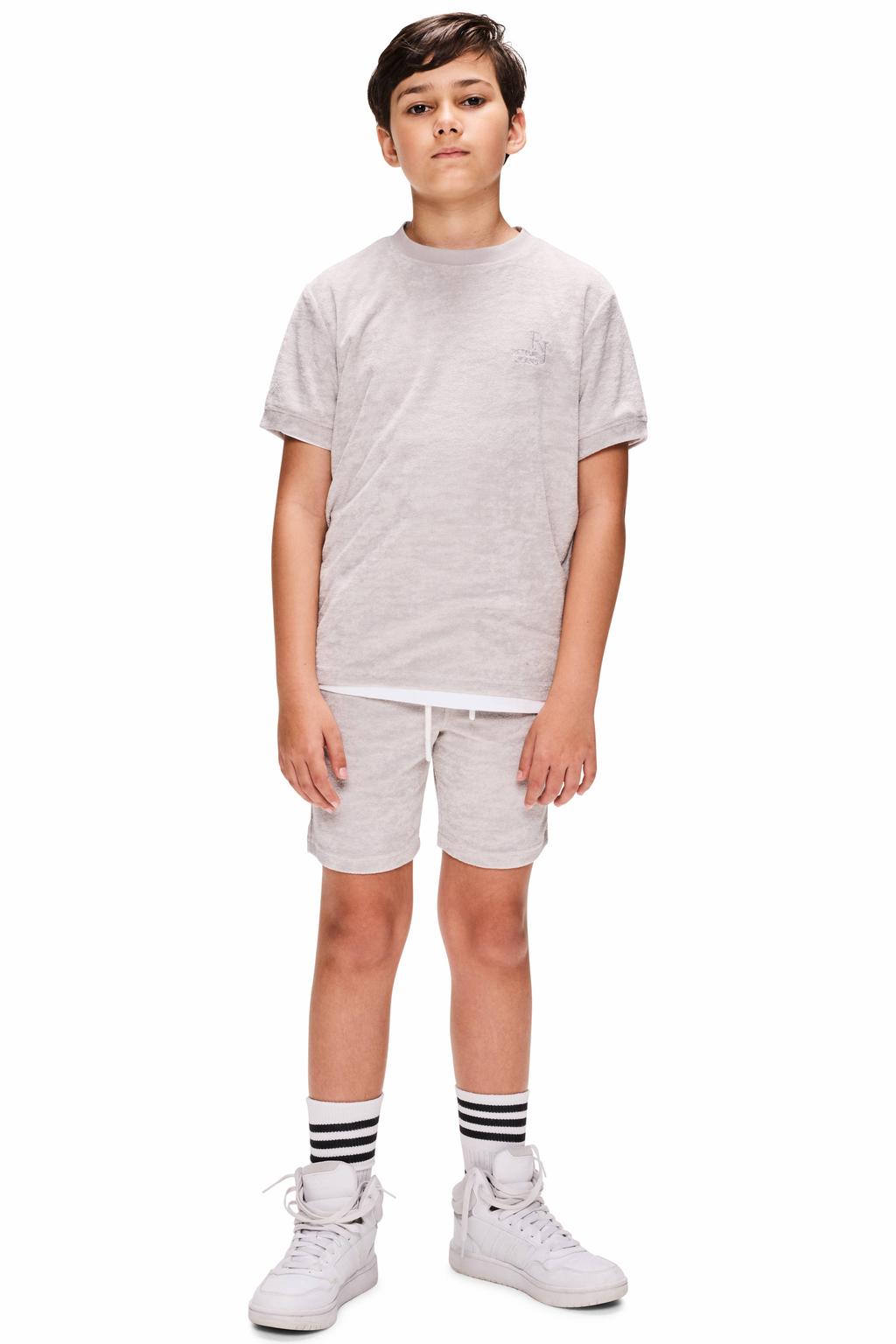 Lichtgrijze jongens Retour Jeans regular waist casual short van badstof met effen